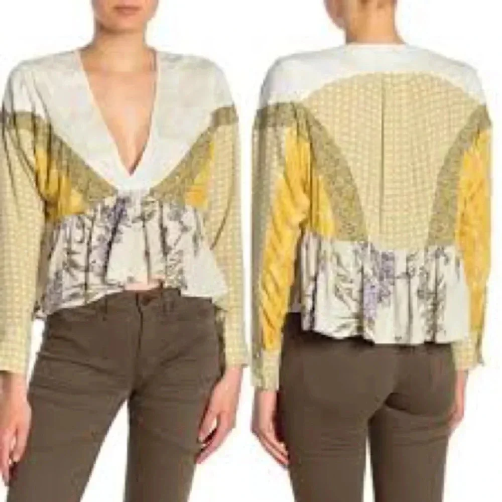 Free People Aloha State of Mind Floral Top Peasant Boho Blouse size XS